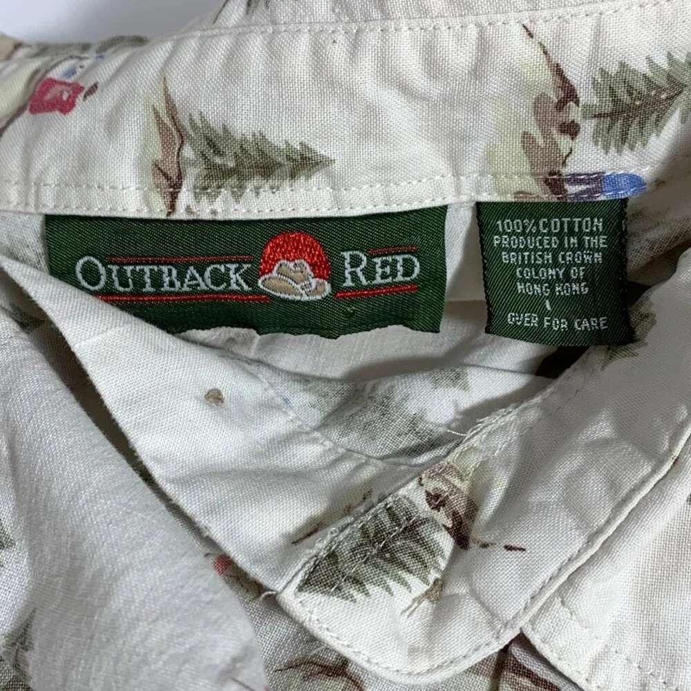 VTG Outback Red Button-Up Collar Shirt Winter Deer Print 100% Cotton Womens SZ 1